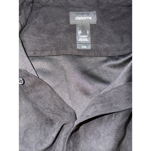 Claiborne Faux Suede Shirt Jacket Black Button Up Size Large - Picture 7 of 7